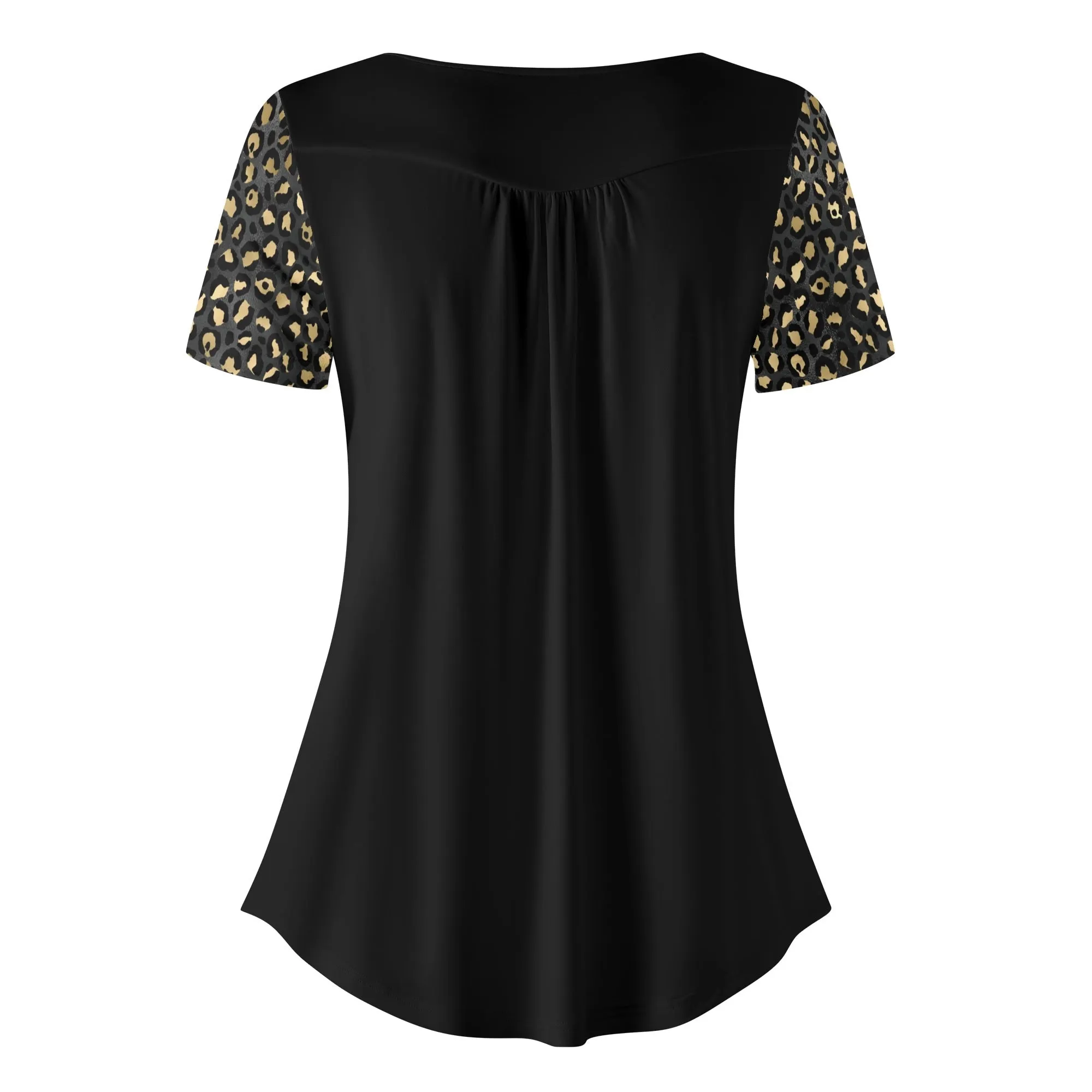 Women's Leopard Print Scoop Neck Short Sleeve Loose Blouse