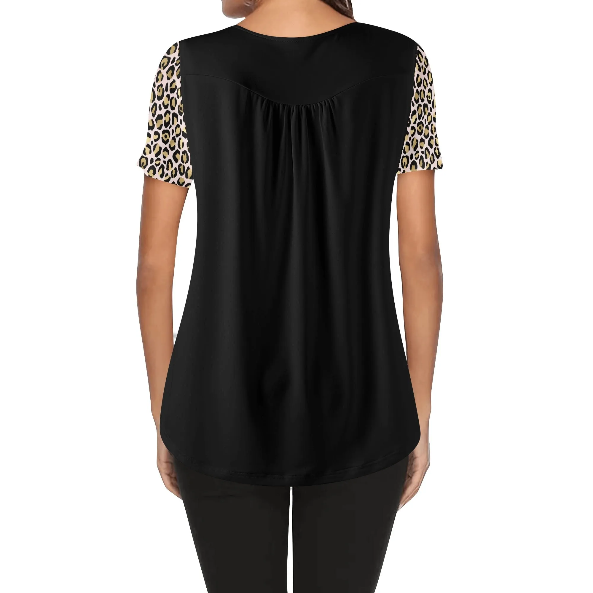 Women's Leopard Print Scoop Neck Short Sleeve Loose Blouse