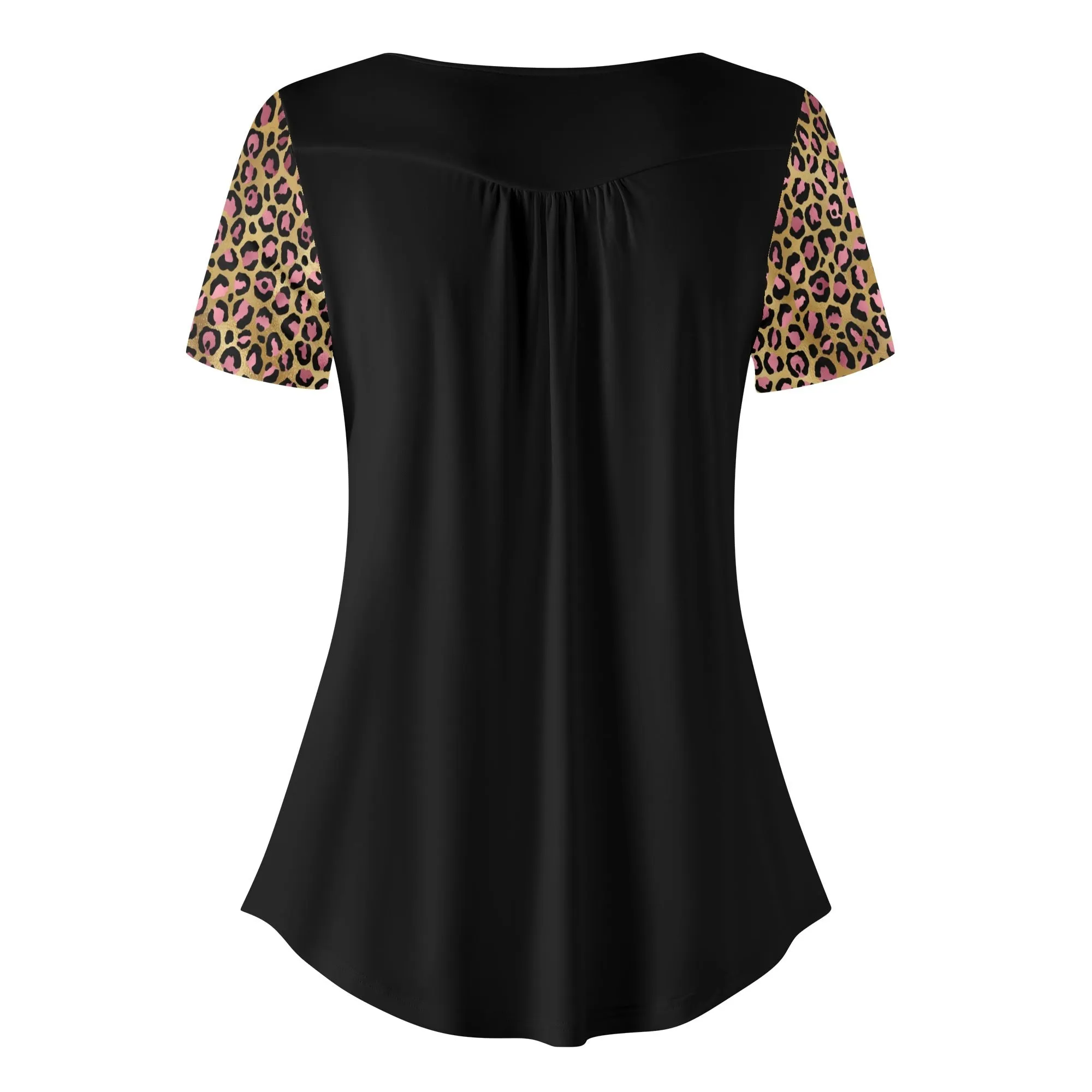 Women's Leopard Print Scoop Neck Short Sleeve Loose Blouse