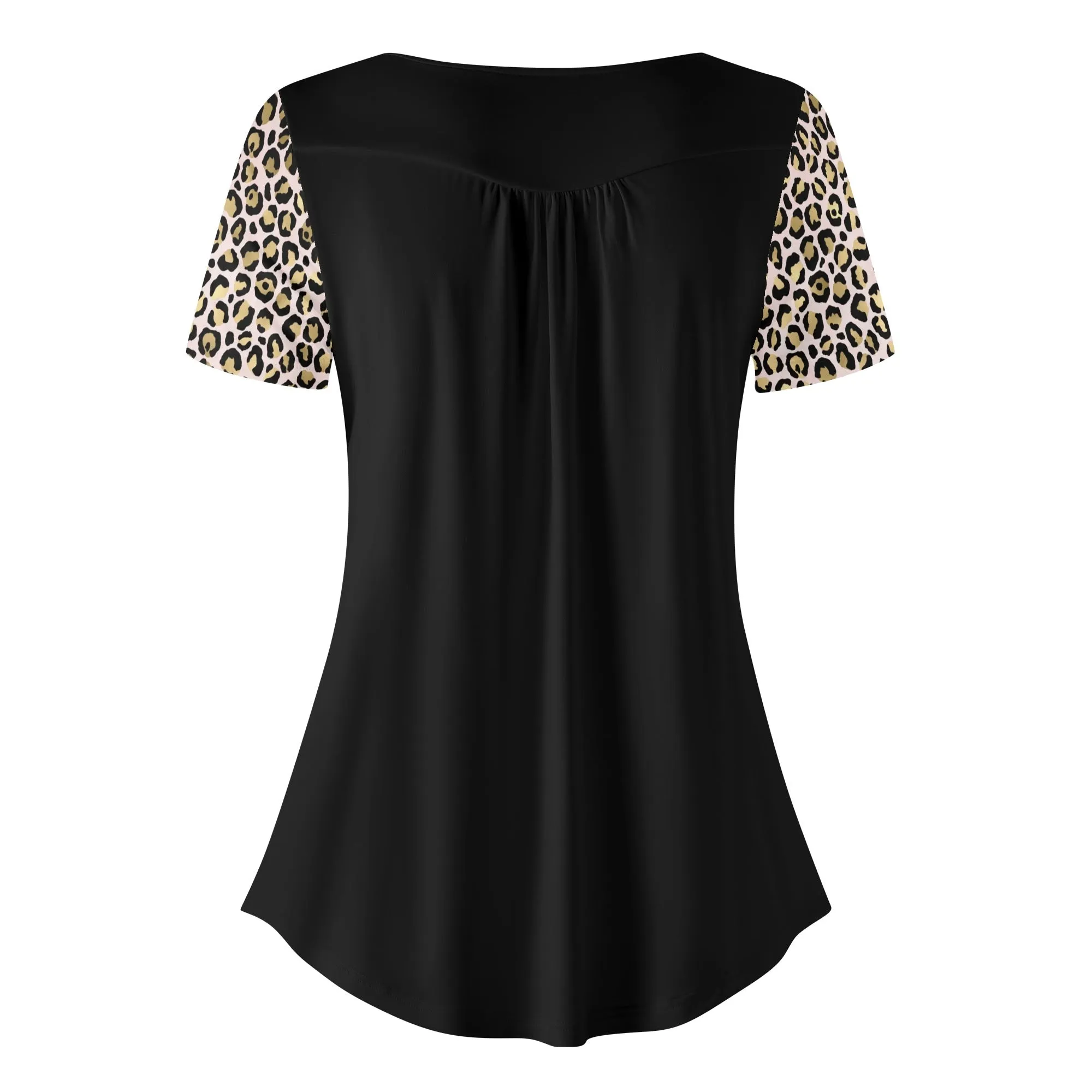 Women's Leopard Print Scoop Neck Short Sleeve Loose Blouse