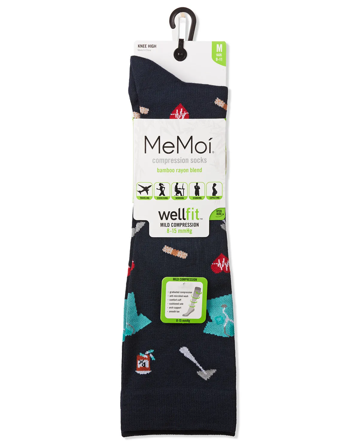 Women's Medical Themed Bamboo Blend 8-15 MMHG Graduated Compression Socks