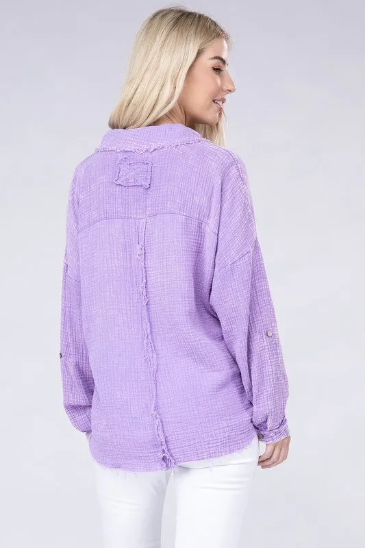 ZENANA Washed Double Gauze Button Down Shirt