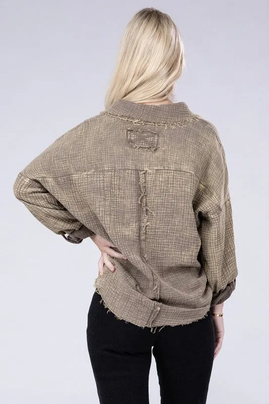 ZENANA Washed Double Gauze Button Down Shirt